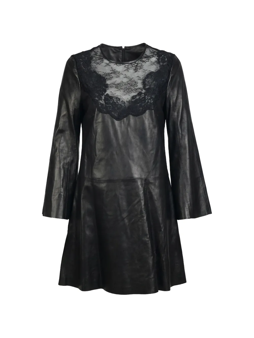 Valentino Garavani Abito corto in pelle con inserti in pizzo - Nero