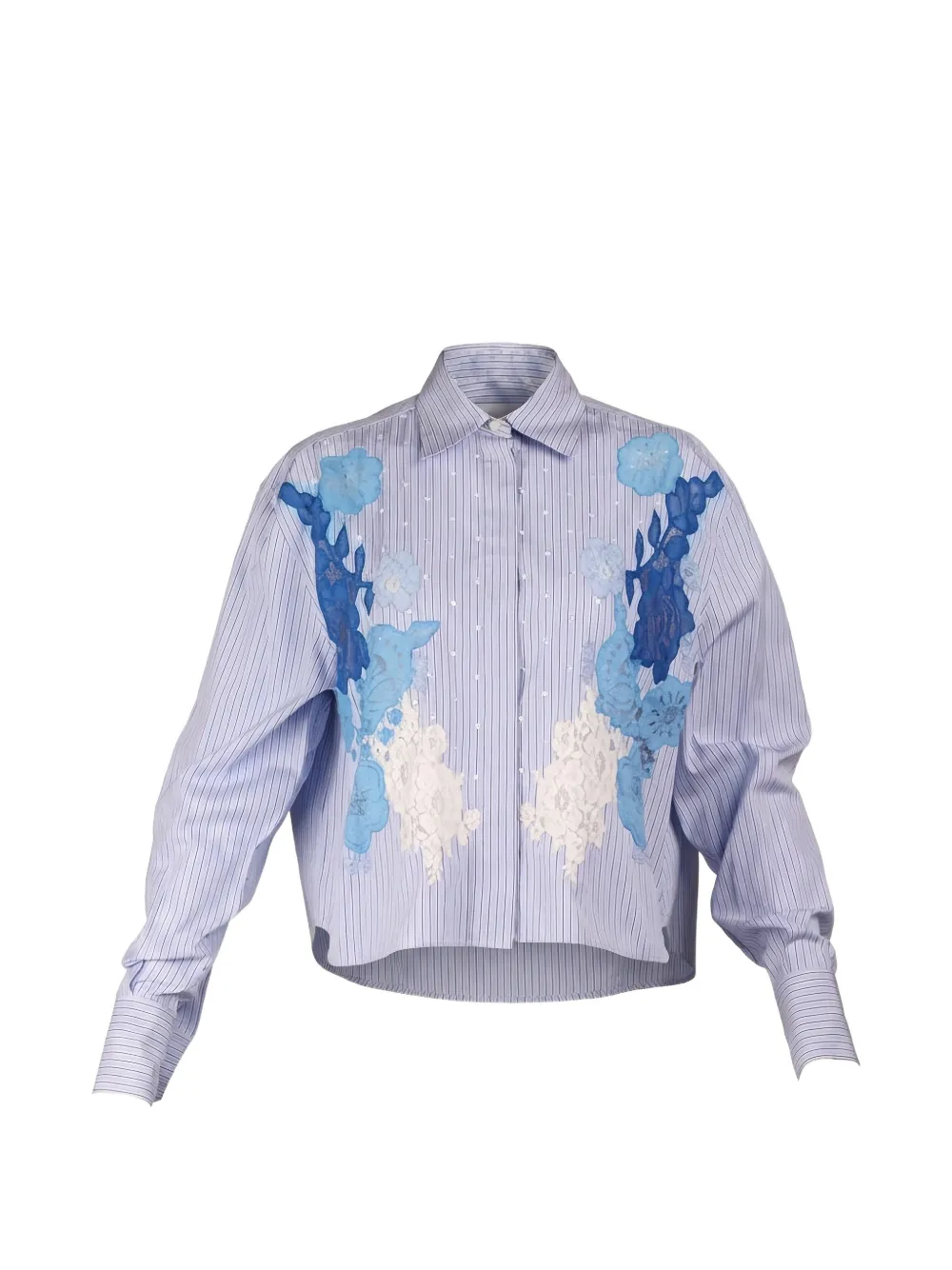 Valentino Garavani floral-applique striped shirt - Blau