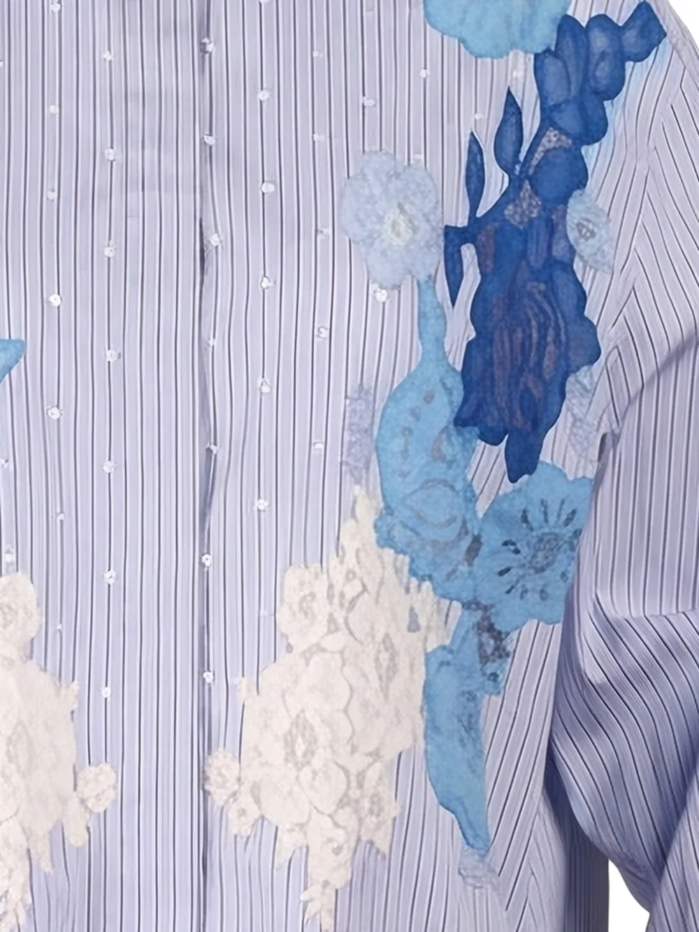 Valentino Garavani floral-applique striped shirt Blauw