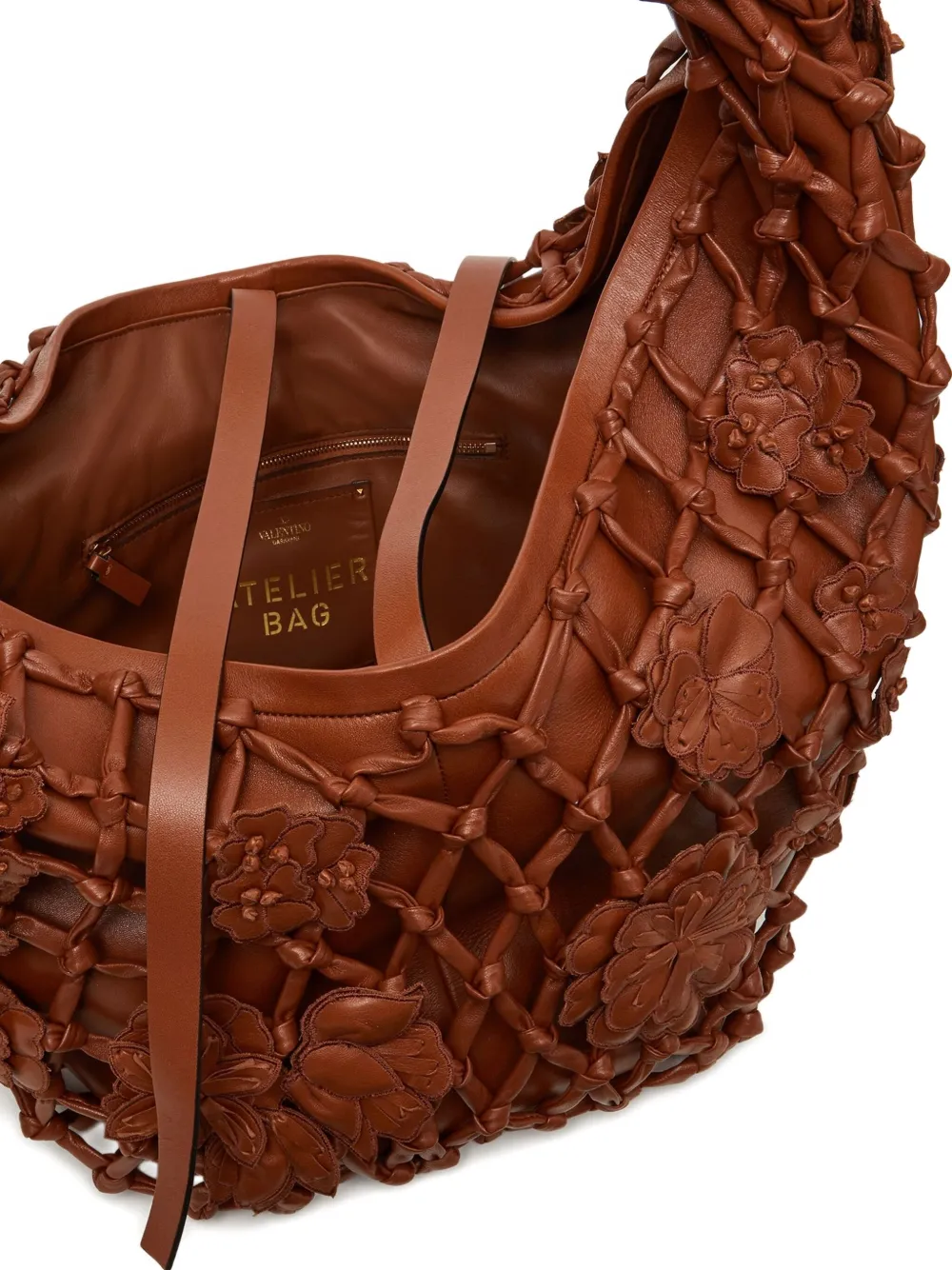 Valentino Flower-embellished Net Shoulder Bag In Brown