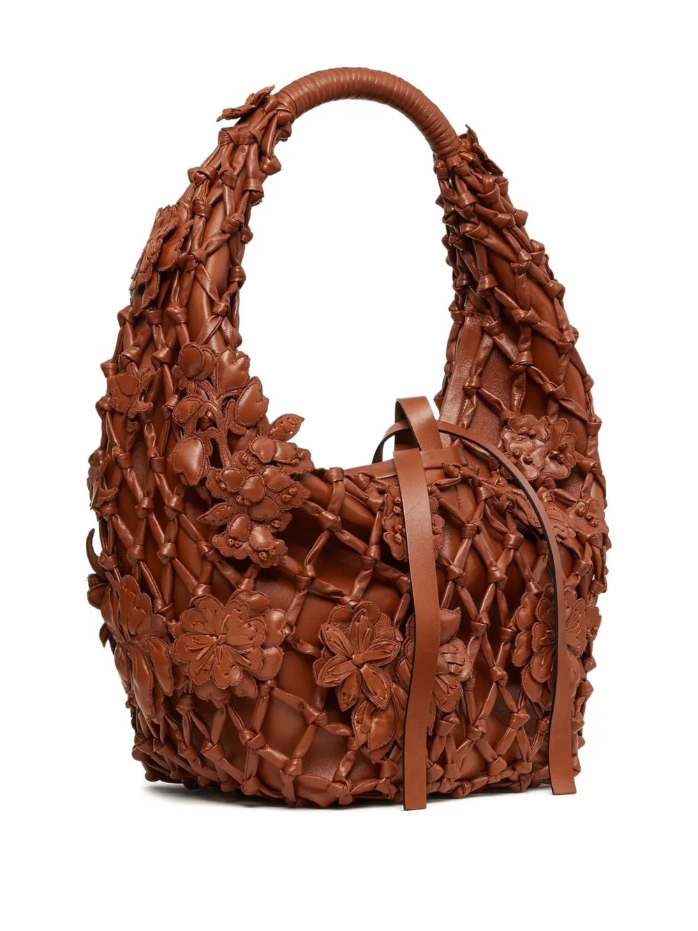 Valentino Flower-embellished Net Shoulder Bag In Brown