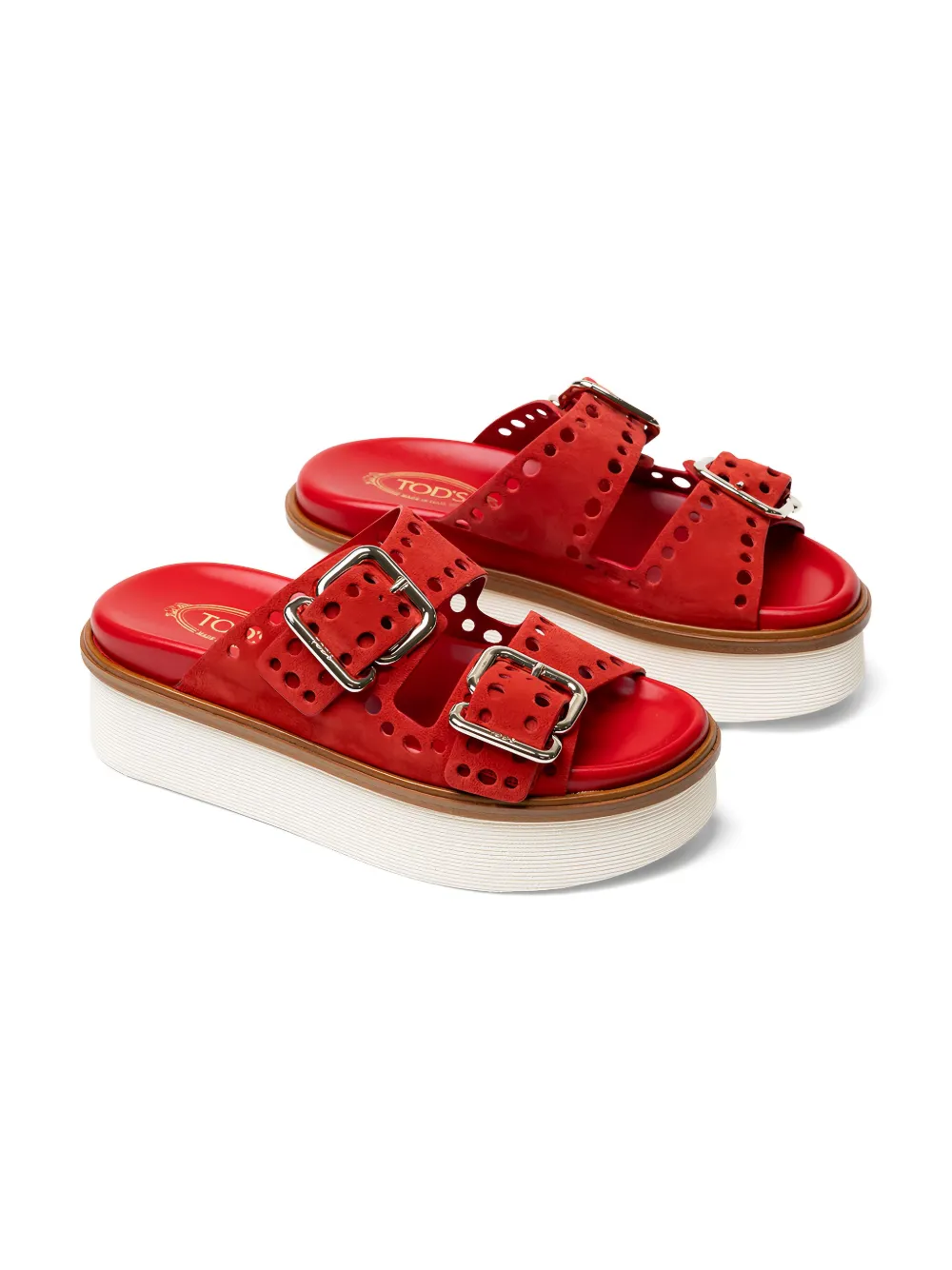 Tod's perforated buckle platform sandals Rood
