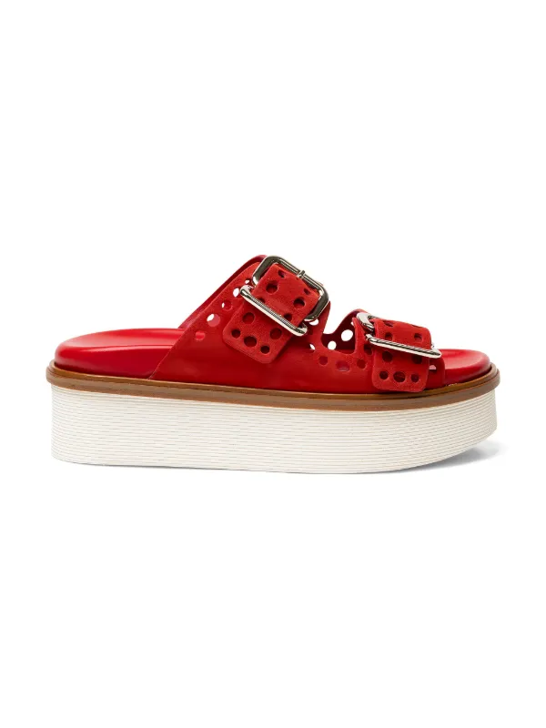 Tod's Perforated Buckle Platform Sandals in Red