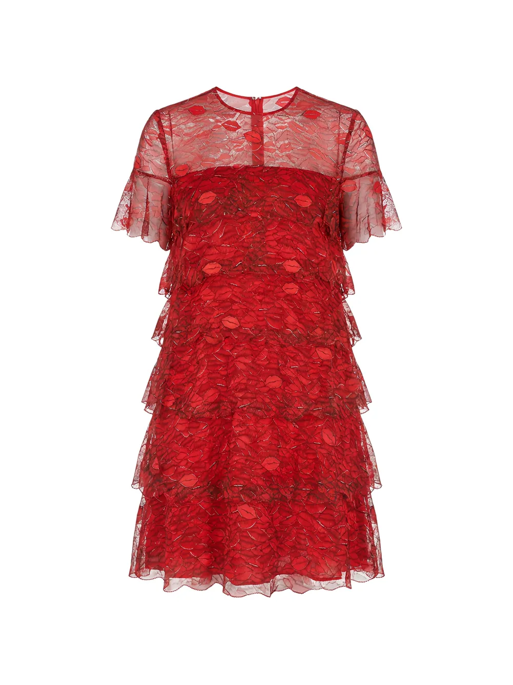 Valentino Garavani lips-pattern tiered dress - Rosso