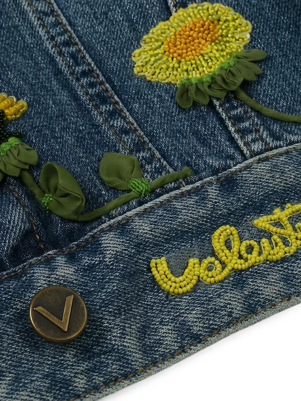 Valentino Garavani Denim jack met geborduurde bloemen Blauw