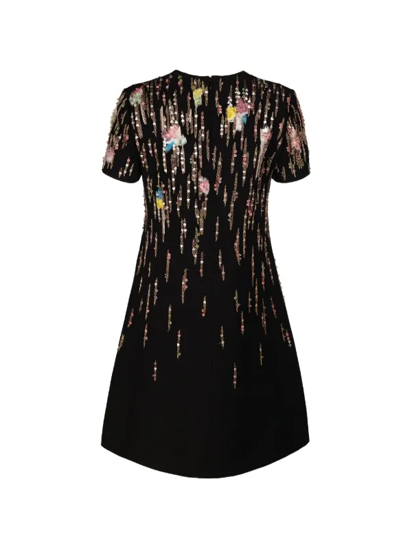valentino black mini dress Garavani sequin-embellished | keyhole cutout Black Dress with Pearl Size:Taille:M With its short sleeves