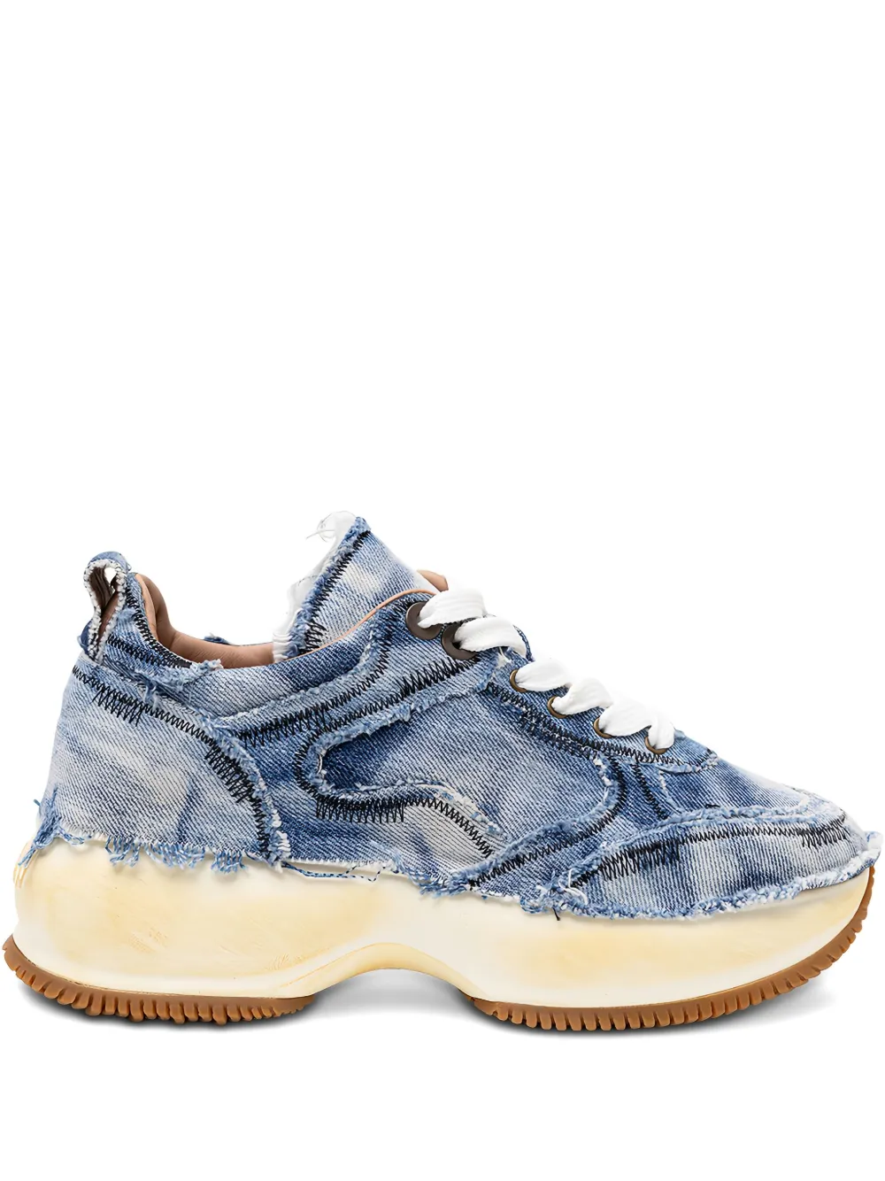 Hogan Frayed Denim Platform Sneakers