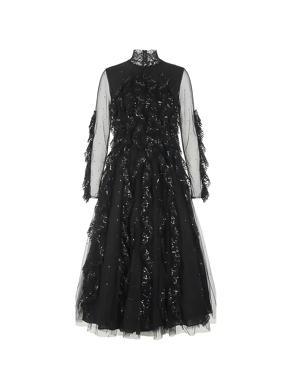 Valentino Garavani robe mi-longue volantée à sequins - Noir