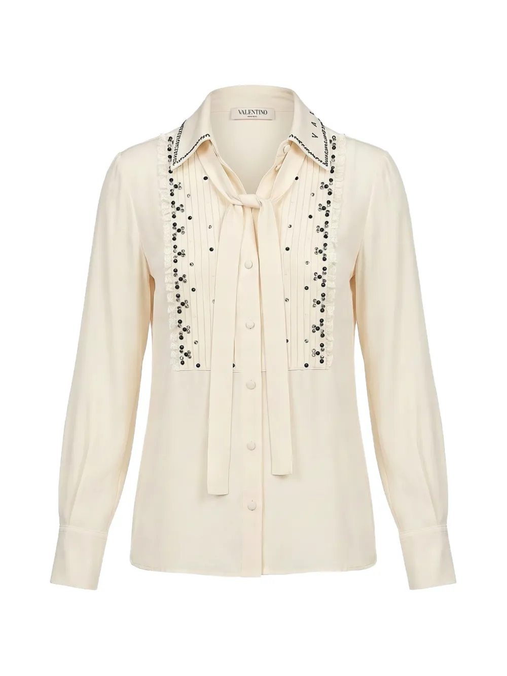Valentino Garavani embellished pussy-bow shirt - Toni neutri