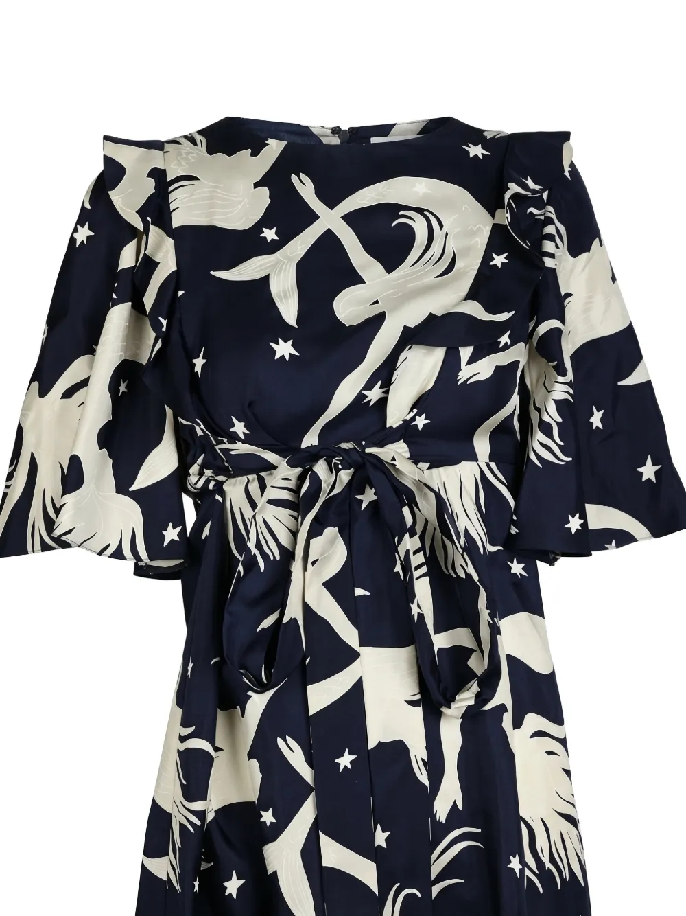 Valentino Garavani Midi-jurk met zeemeermin-print en ruches Blauw