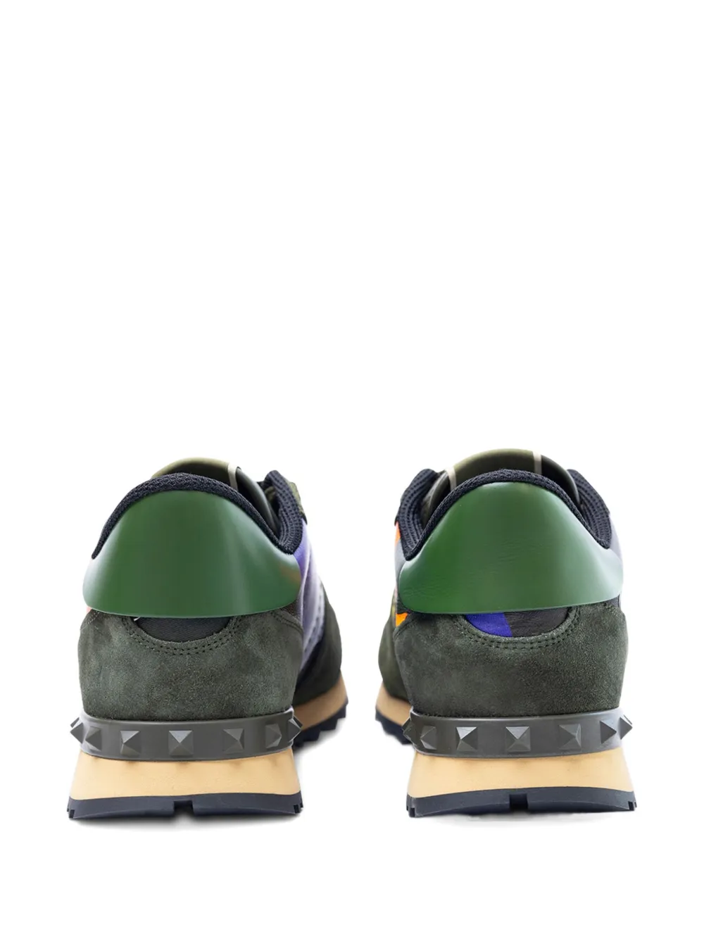 Valentino Studded Panelled Sneakers In Green