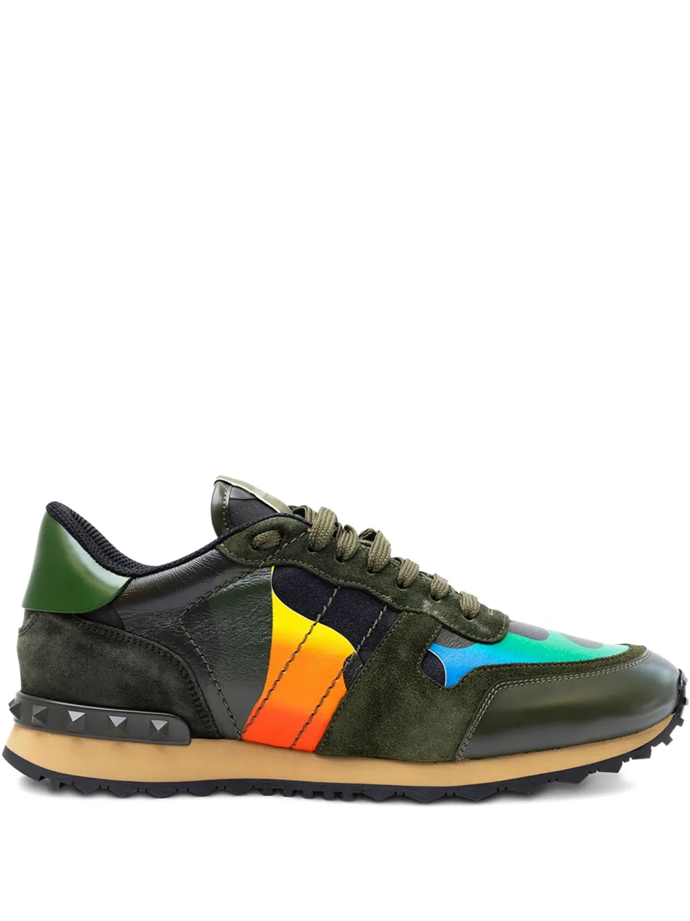 Valentino Garavani Studded Panelled Sneakers In Green