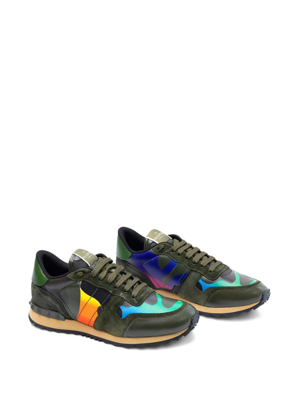 Valentino Studded Panelled Sneakers In Green