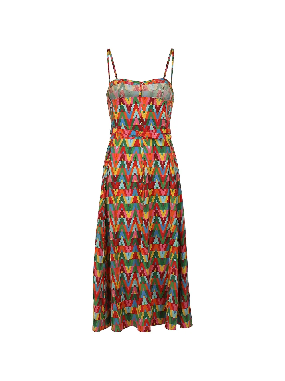 Valentino Garavani Midi-jurk met geometrische ceintuur Rood