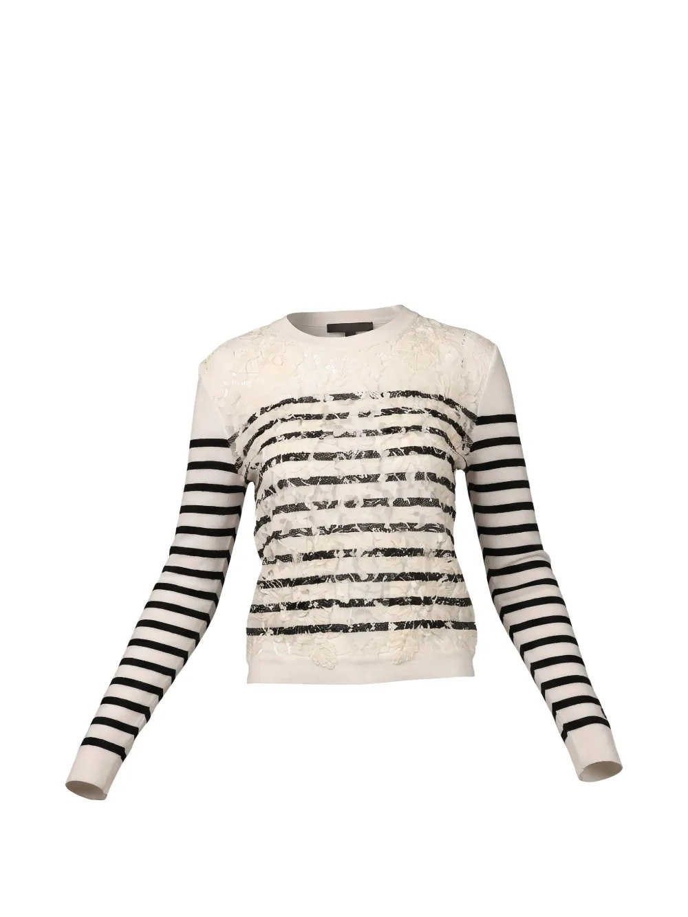 Valentino Garavani lace-overlay striped sweater - Nude