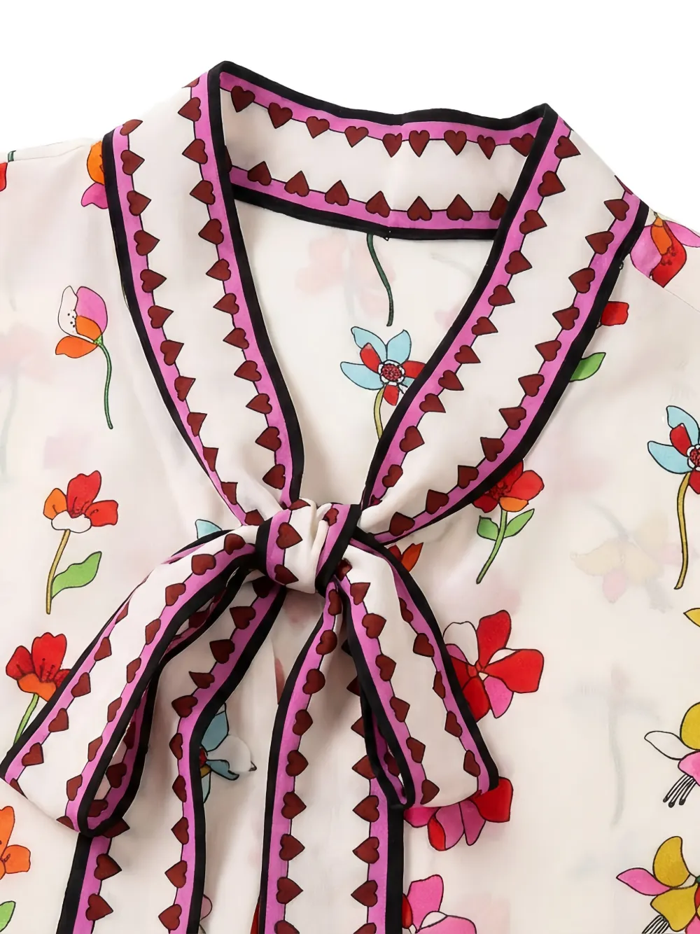 Valentino Garavani floral-print pussy-bow shirt Beige