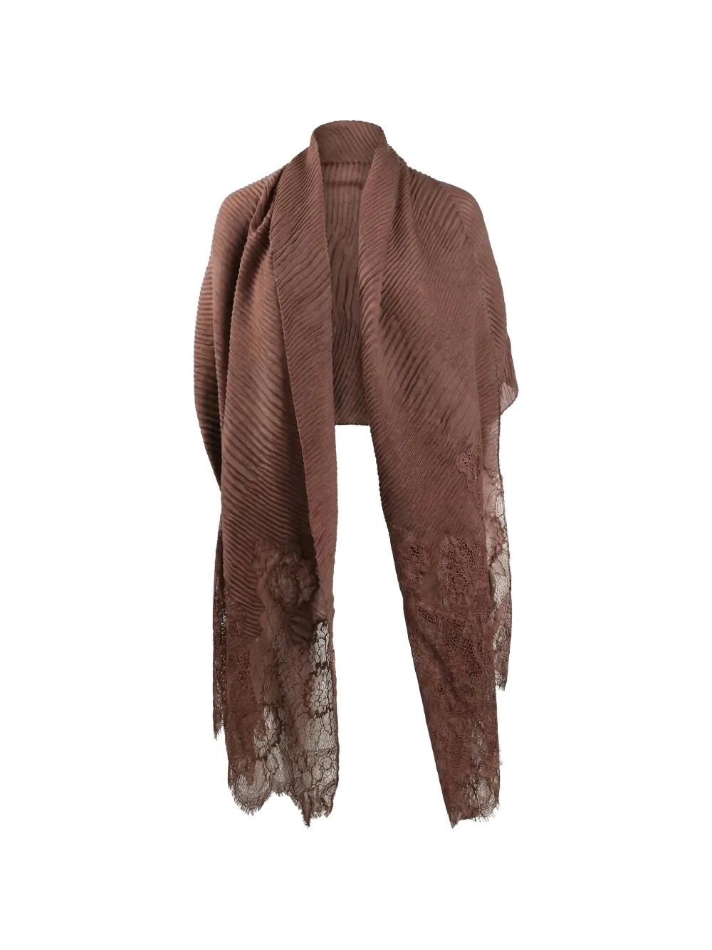 Valentino Garavani plissé lace-trim scarf - Marrone