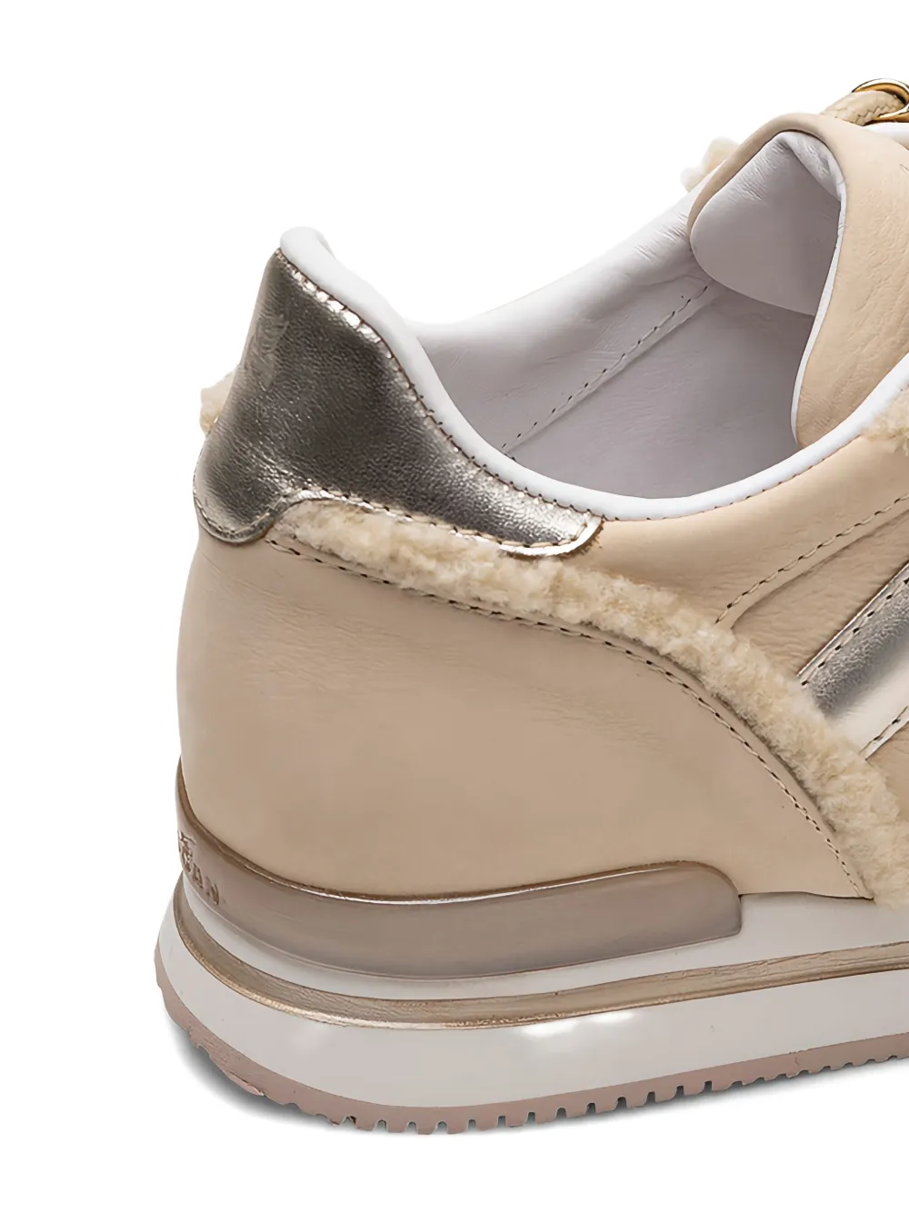 Hogan metallic-trimmed shearling sneakers Neutrals