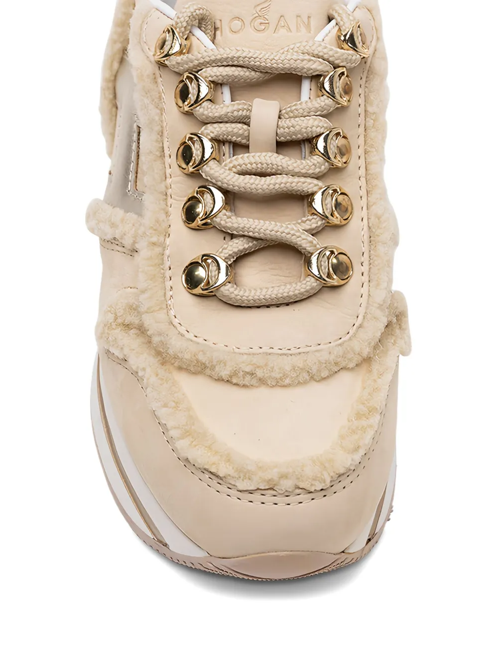 Hogan metallic-trimmed shearling sneakers Neutrals