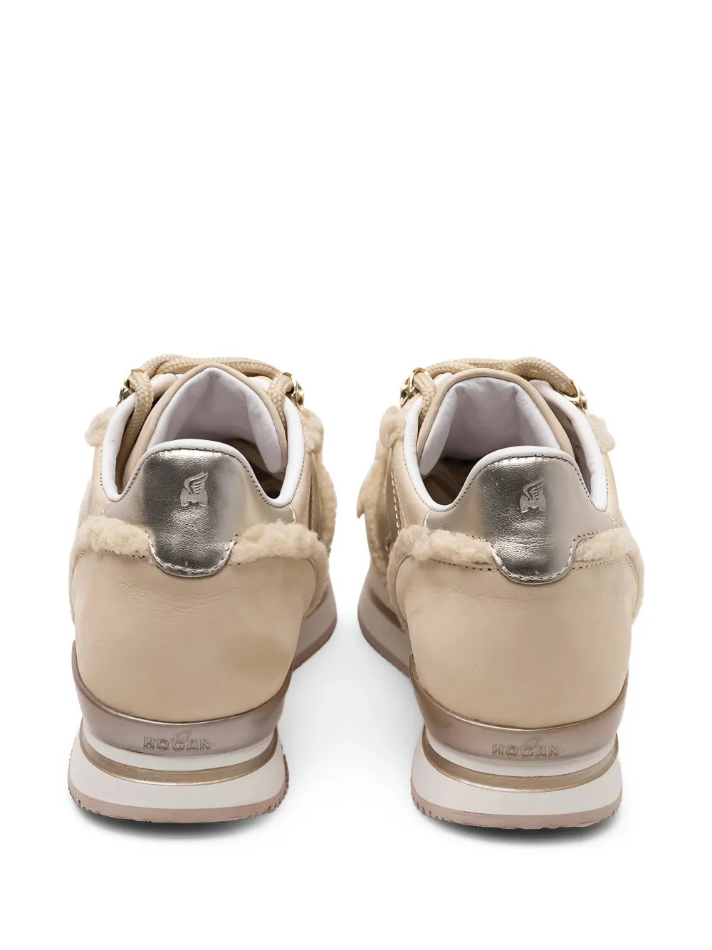 Hogan metallic-trimmed shearling sneakers Neutrals