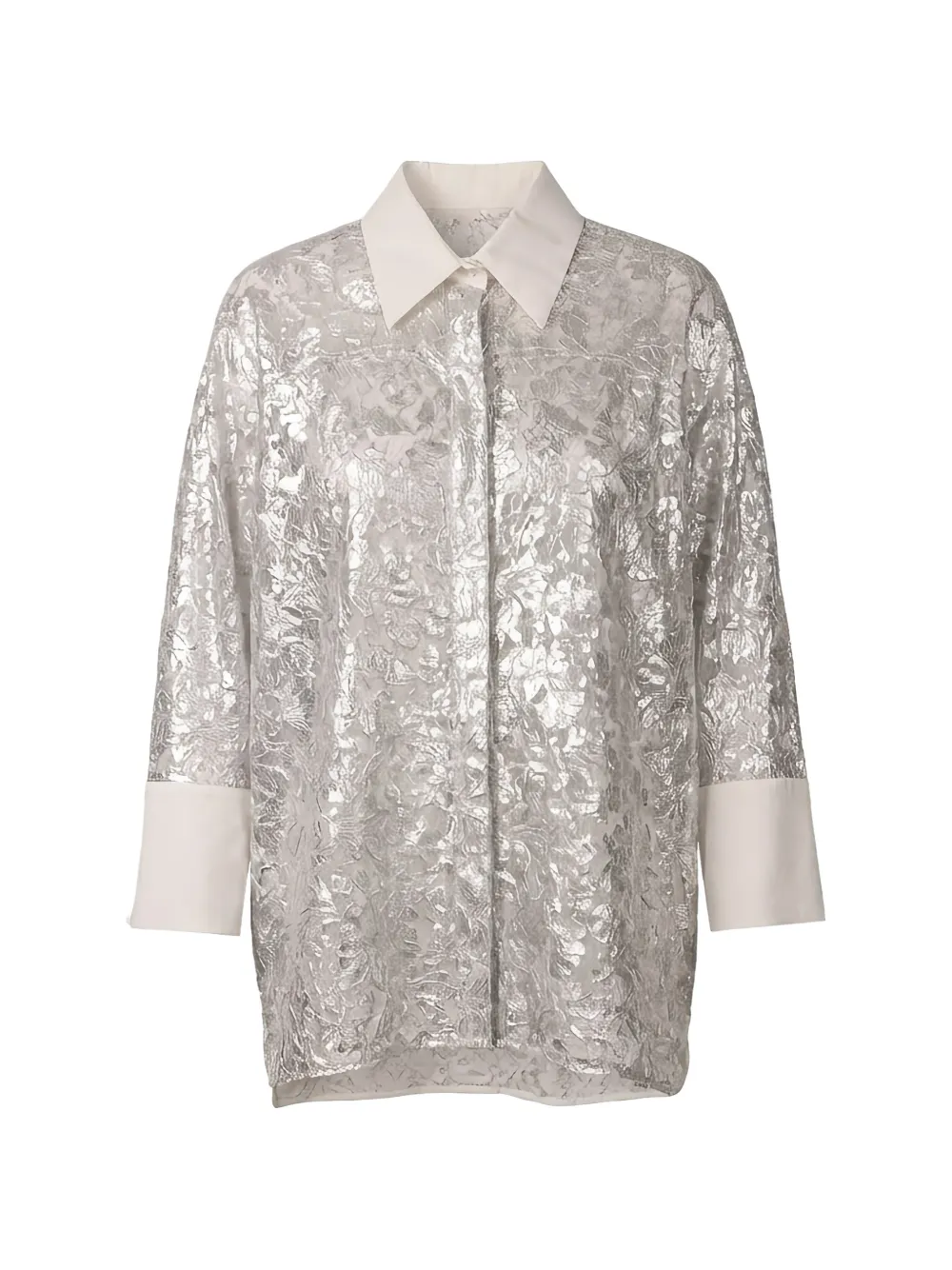 Valentino Garavani floral-lace metallic shirt · XXXS