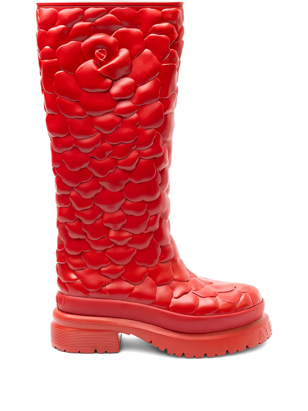 Valentino Garavani Flower-appliqué Platform-sole Boots In Red