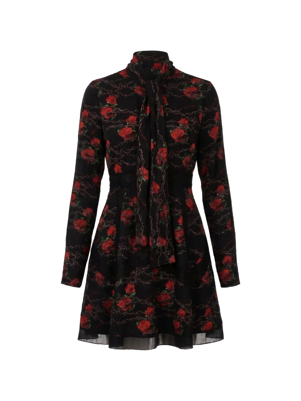 Valentino Garavani floral-print lace-trim dress - Nero