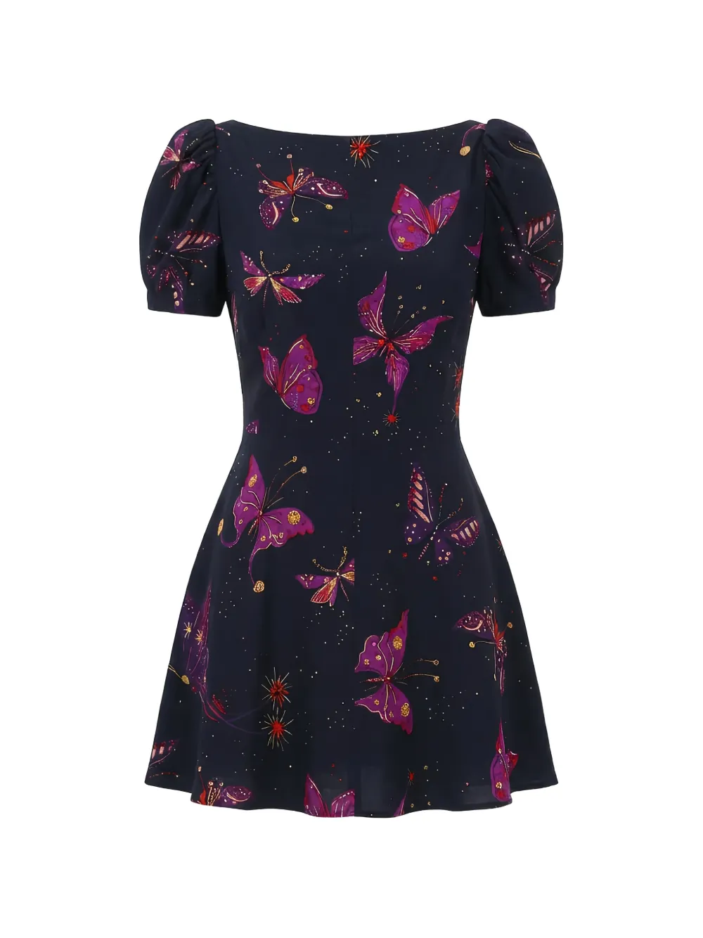 Valentino Garavani butterfly-print puffed-sleeve mini dress Blauw