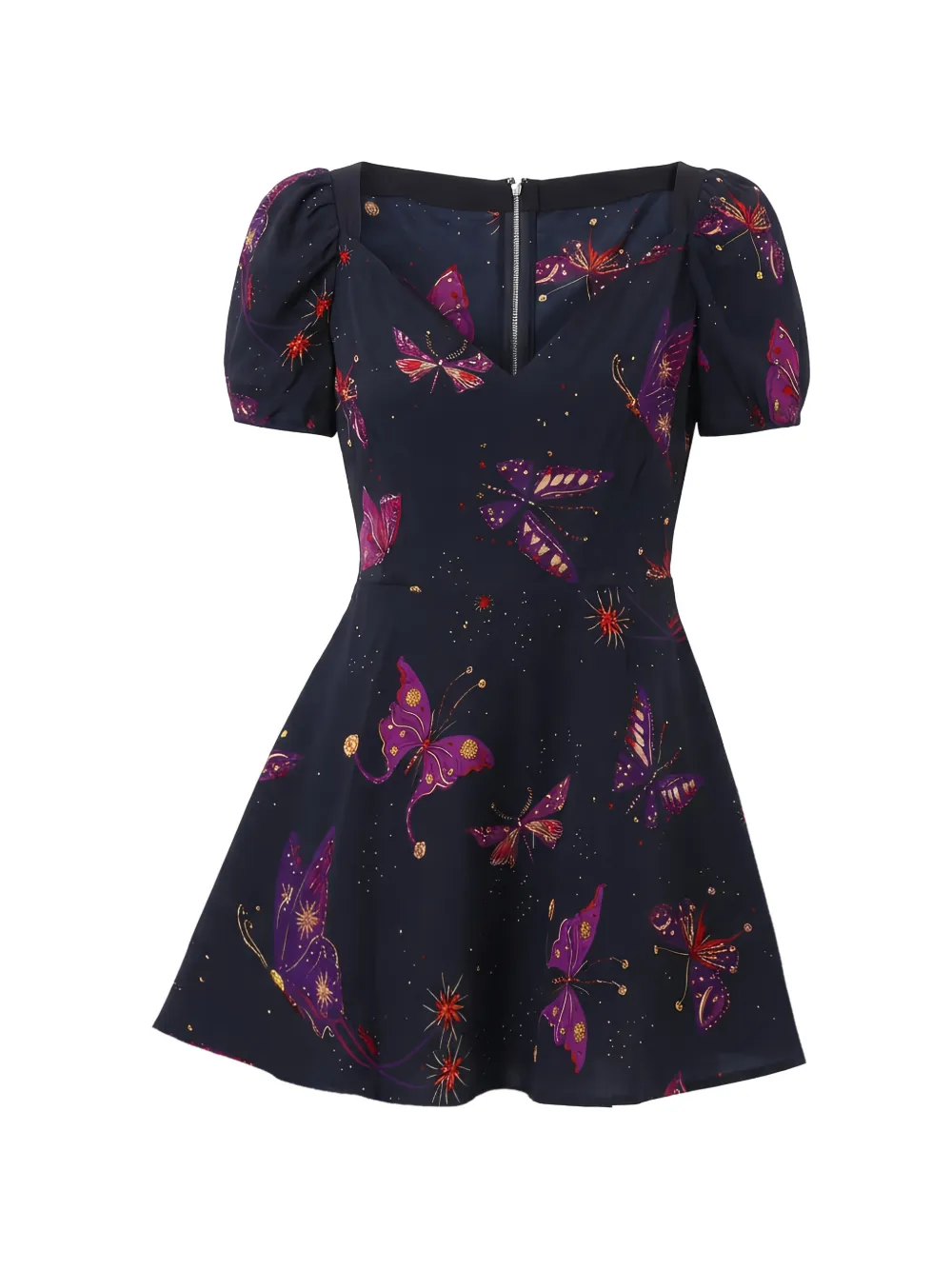 Valentino Garavani butterfly-print puffed-sleeve mini dress - Blu