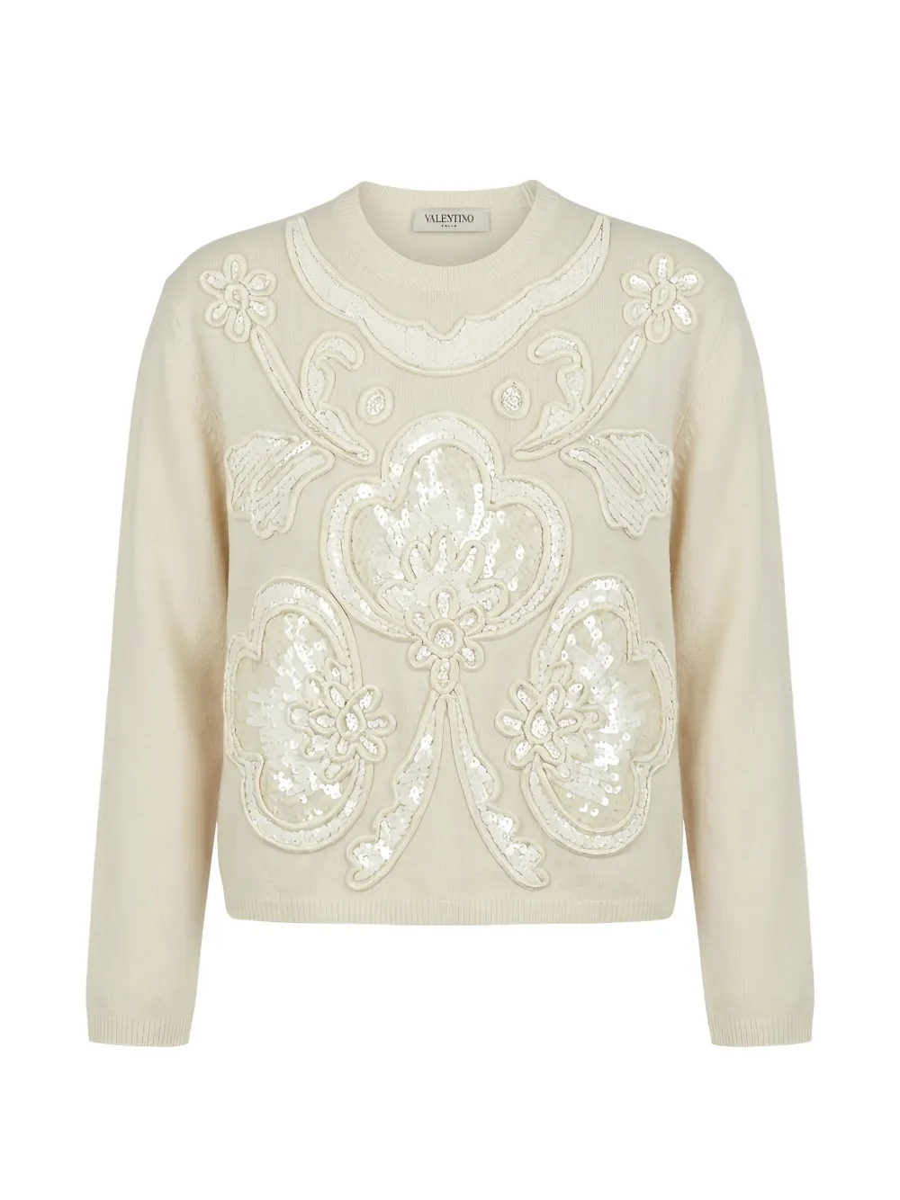 Valentino Garavani sequin-embellished floral-patch sweater - Nude