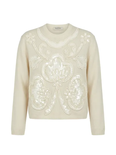 Valentino Garavani sequin-embellished floral-patch sweater