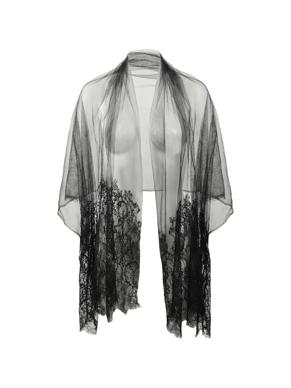 Valentino Garavani lace-trim tulle scarf - Nero