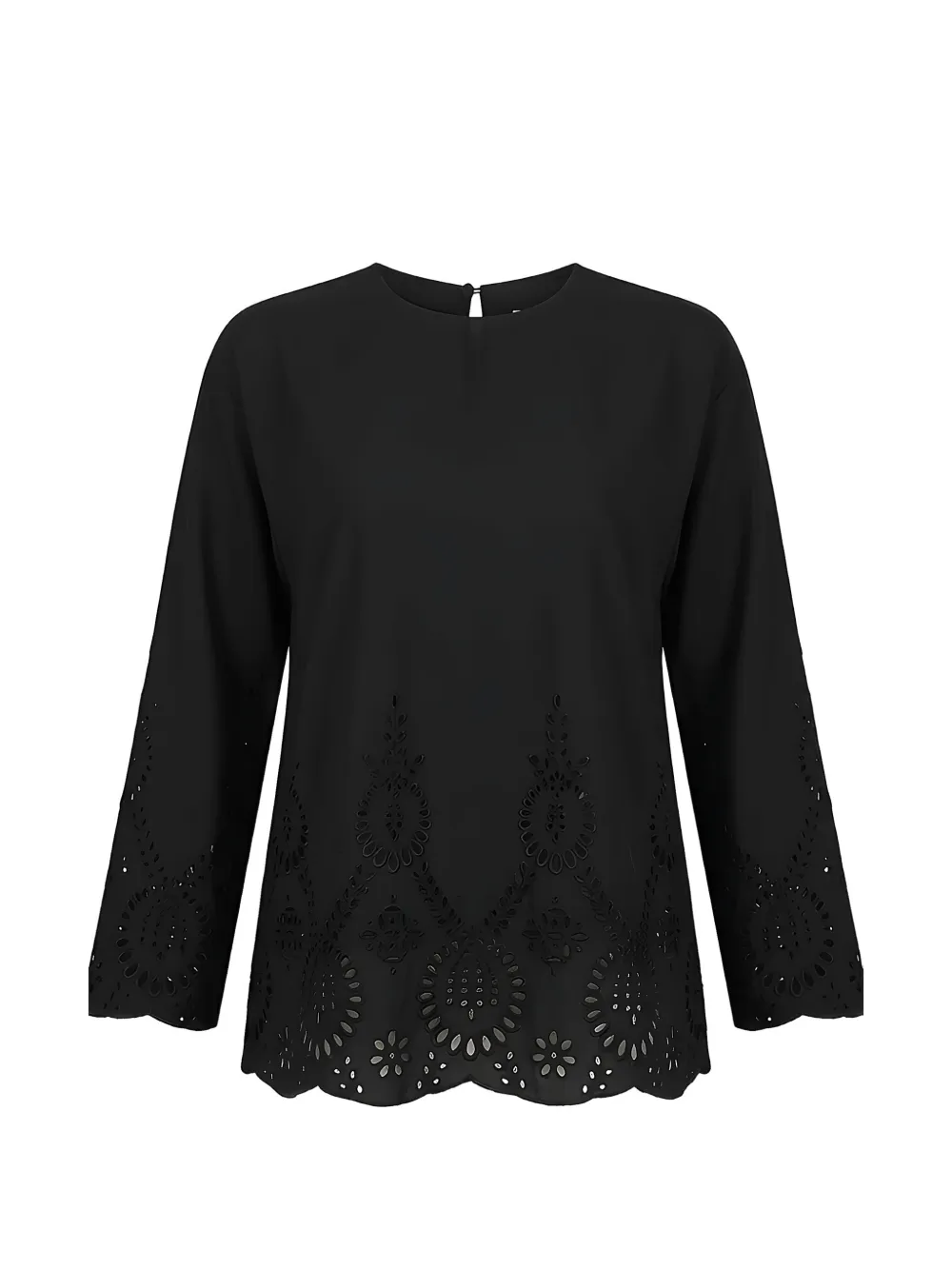 Valentino Garavani robe courte en broderie anglaise à ourlet festonné - Noir