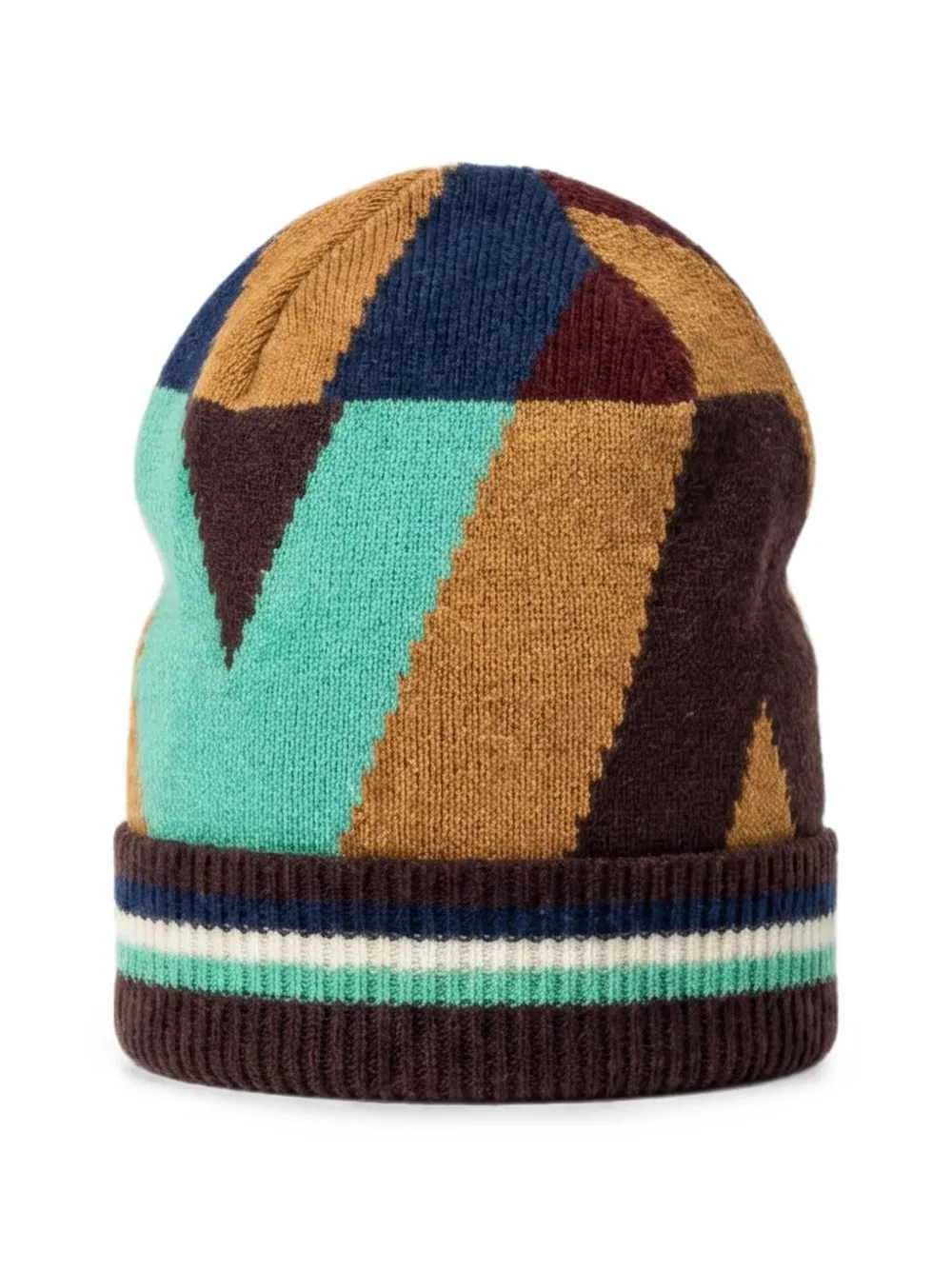 Valentino Garavani geometric-pattern turn-up beanie hat - Marrone