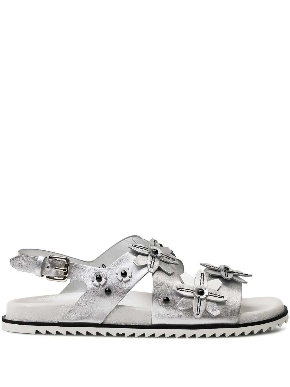Tod's flower-embellished buckle sandals Silver