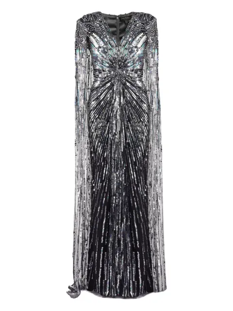 Jenny Packham sequin-embellished cape maxi dress