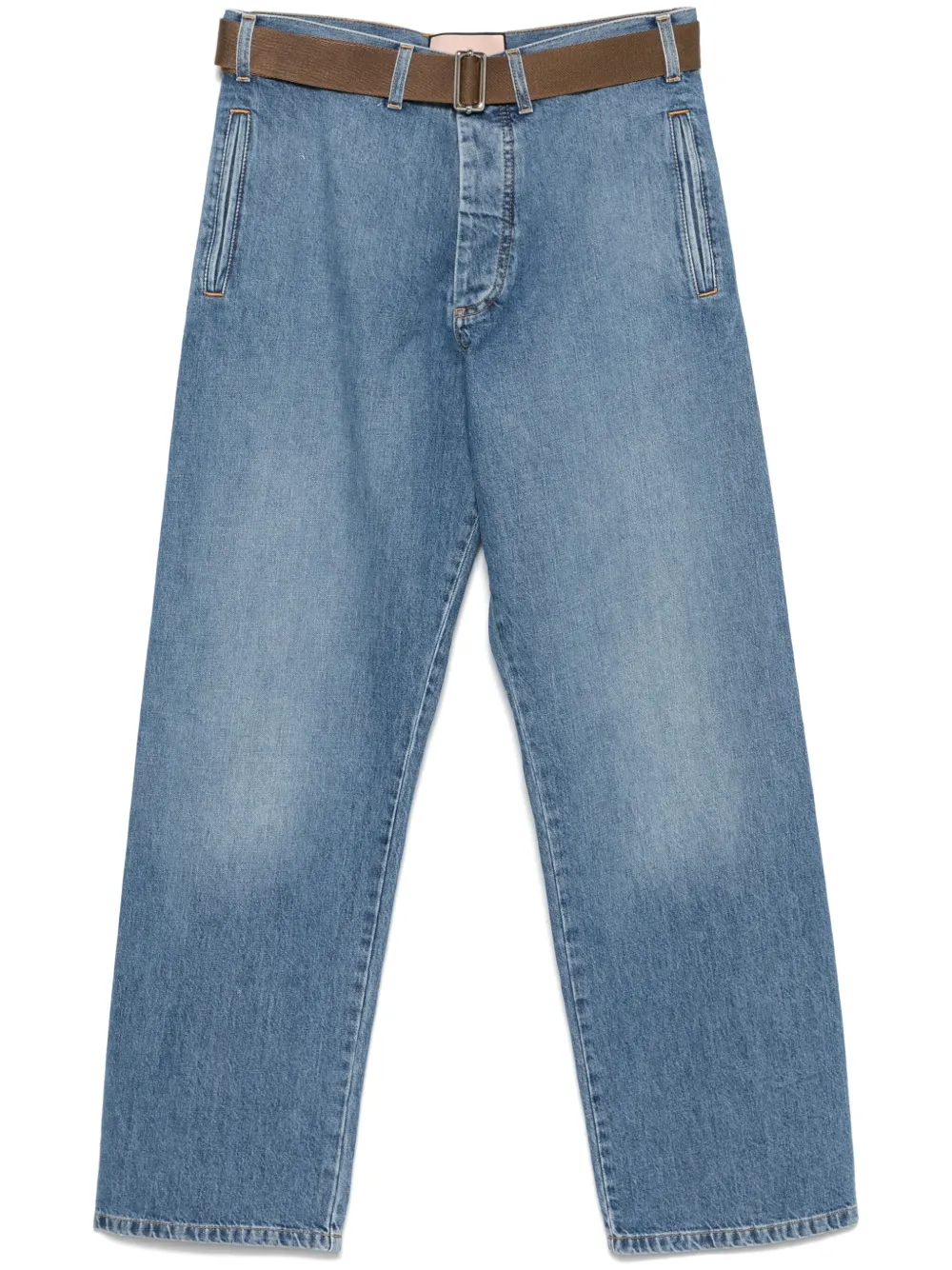 straight-leg belted jeans