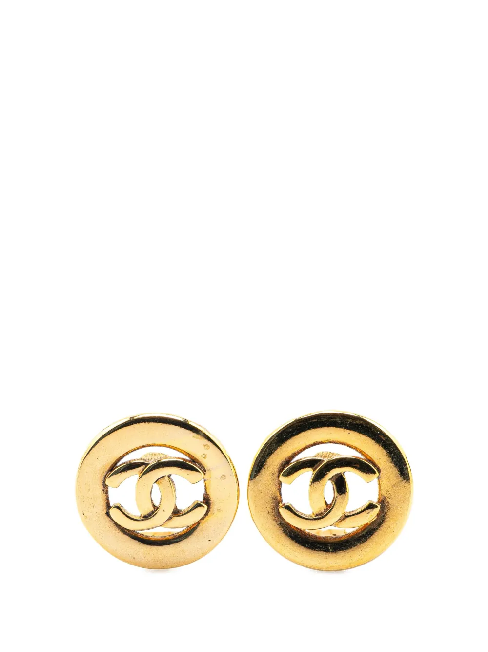 CHANEL Pre-Owned 20th Century Gold Plated CC Round Clip On Earrings costume earrings | Gold | Image 1