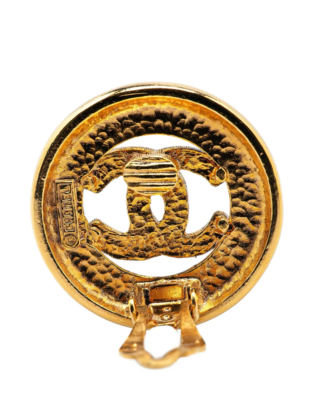 Pre-owned Chanel 20th Century Gold Plated Cc Round Clip On Earrings Costume Earrings