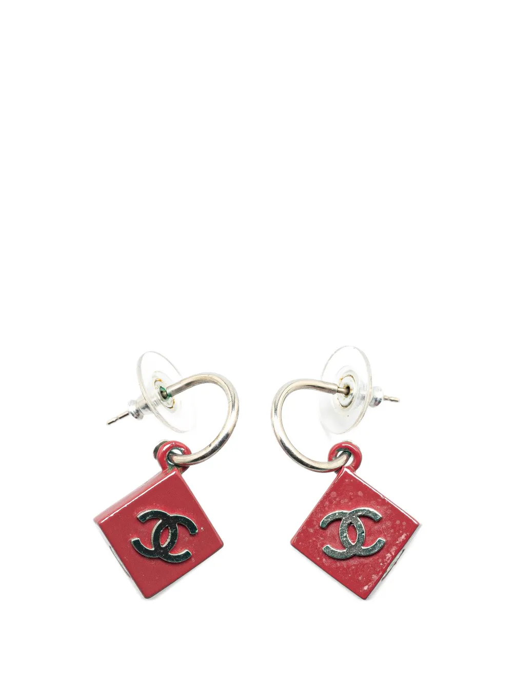CHANEL Pre-Owned 2004 Resin CC Hoop Push Back Earrings costume earrings | Red | Image 1