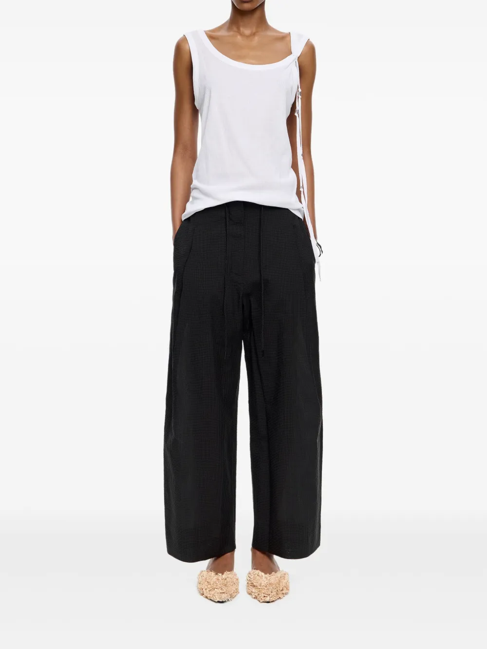 textured darted trousers