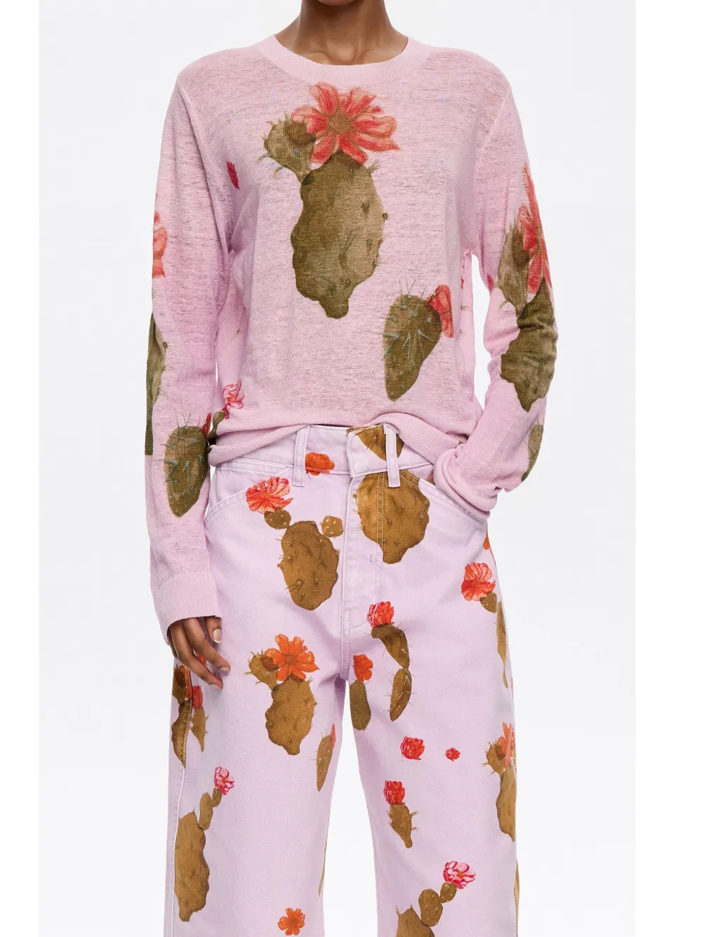 BIMBA Y LOLA CACTUS-PRINT LINEN JUMPER