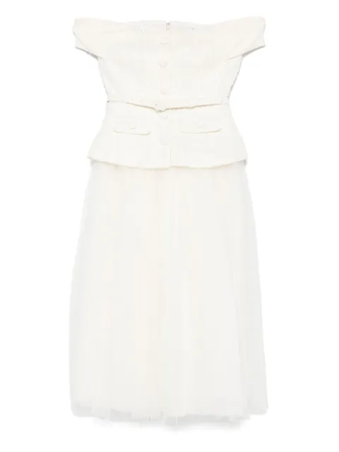 Self-Portrait tulle-panel bouclé midi dress