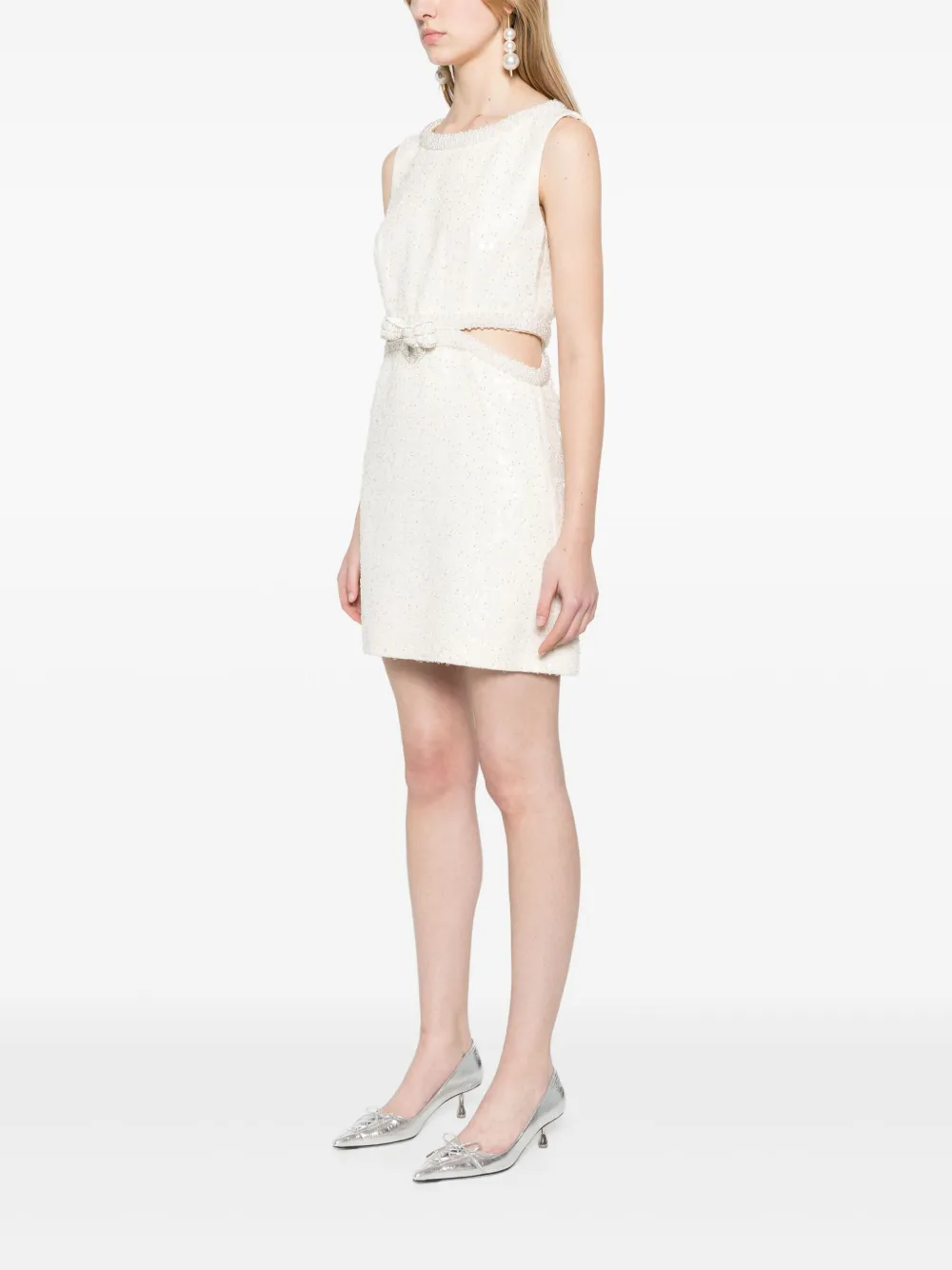 Self-Portrait Bouclé mini-jurk Beige