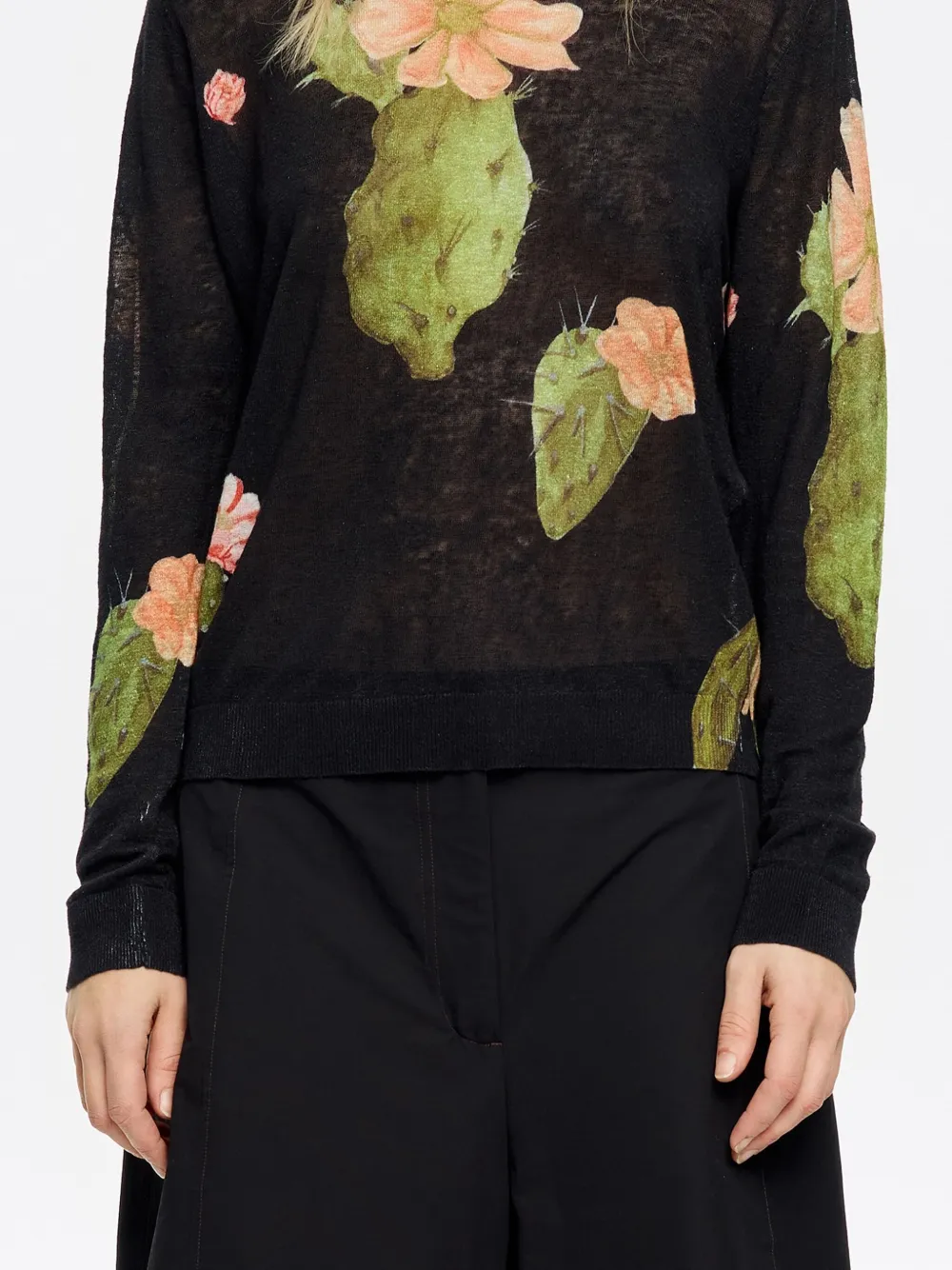 Bimba y Lola Linnen trui met Cactus-print Zwart