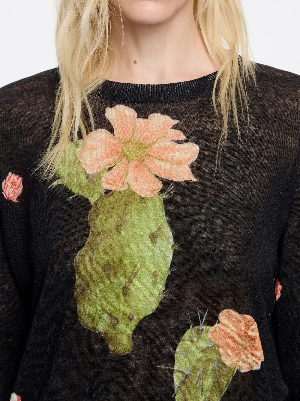 Bimba y Lola Linnen trui met Cactus-print Zwart