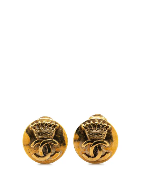 CHANEL Pre-Owned 1996 Gold Plated CC Crown Clip On Earrings costume earrings