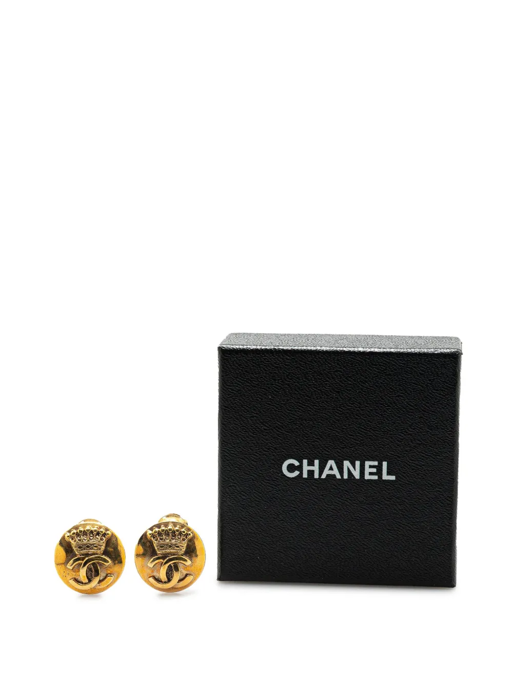 Pre-owned Chanel 1996 Gold Plated Cc Crown Clip On Earrings Costume Earrings