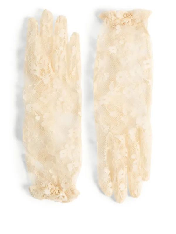手袋 VALENTINO VLOGO SIGNATURE LACE GLOVES Vlogo Signature Lace Gloves for Woman in Black/gold