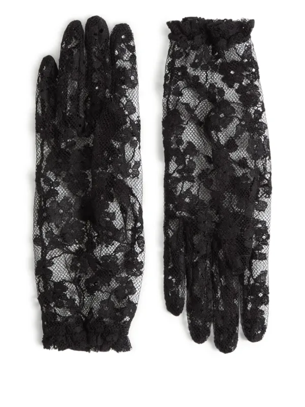手袋 Valentino Garavani Black Mesh Vlogo Gloves Vlogo Signature Lace Gloves for Woman in Butter/gold